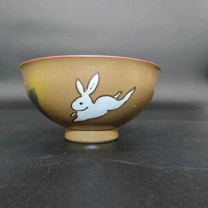 Fukuyuki Arita Ware Rabbit Japanese Teacup Matcha Tea Bowl EUC Set of 4